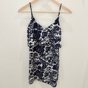 Intermix 100% Silk Paisley Blue and White Mini Dress